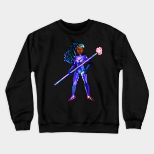 Black anime girl from outer space  ! beautiful  black girl with Afro hair, blue eyes, Cherry pink lips and dark brown skin. Hair love ! Crewneck Sweatshirt